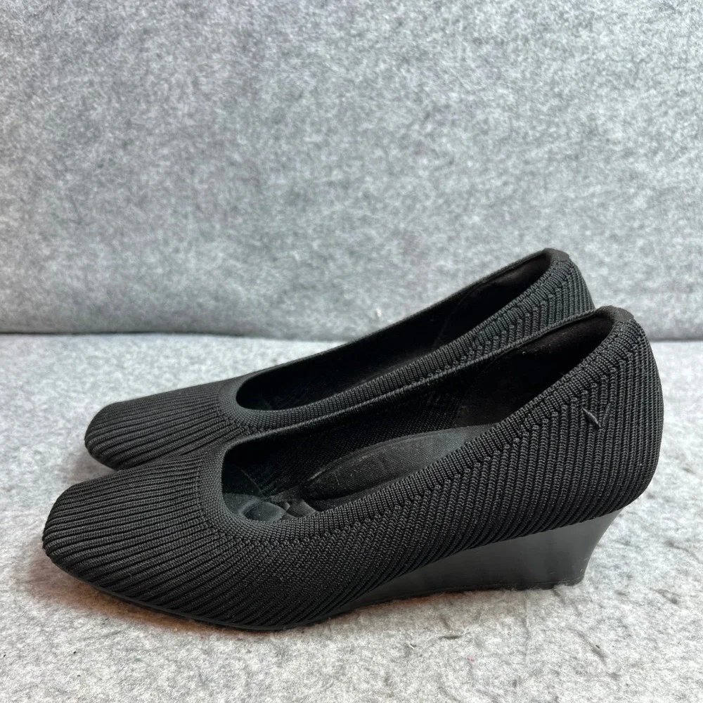 Vivaia Black Knit Square Toe Wedge Pumps Shoes Comfort Womens Size 38.5